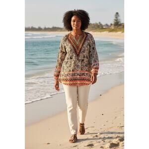 Cocomo Boho Tunic Blouse Womens 2X Indie Femme Floral Studded Artsy